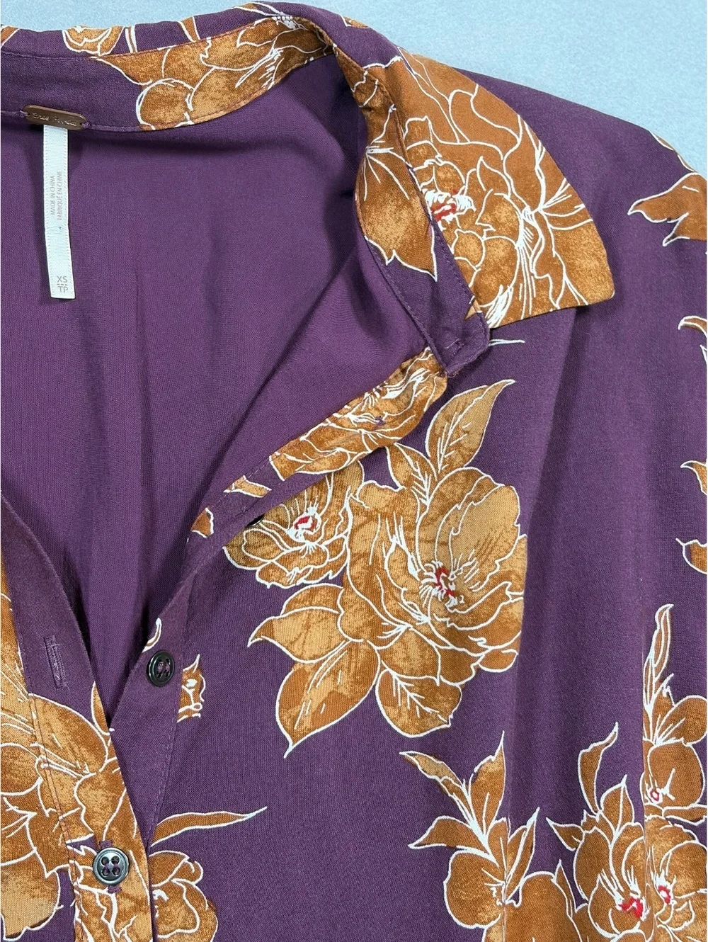 Free People Shake It Floral Long Sleeve Mini Dress Plum Orange Boho Fall Size XS